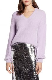 Halogen   Fuzzy V-Neck Sweater  Regular  Petite  amp  Plus Size    Nordstrom at Nordstrom